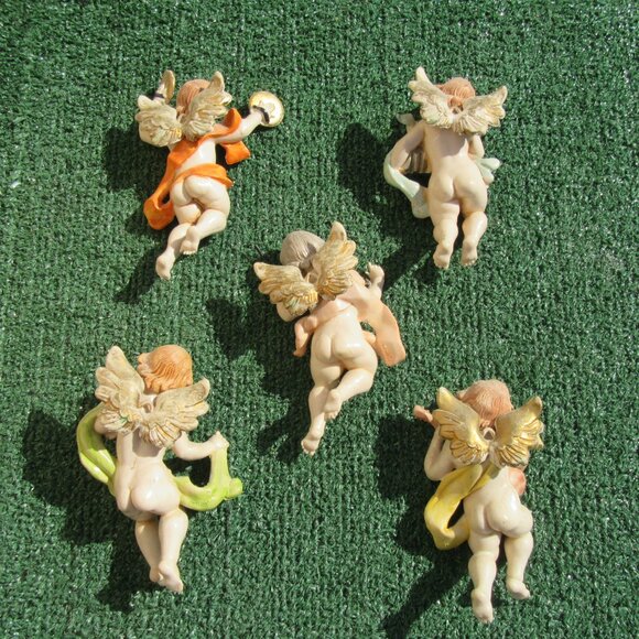 Set of 5 Vintage Fontanani Musical Instrument Playing Cherub Angels 5.5" Italy - Picture 8 of 10
